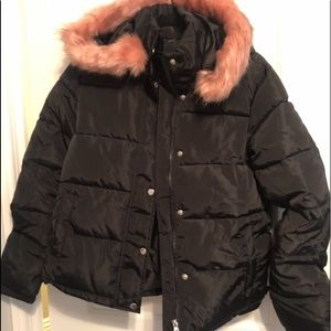 Black puffer with pink details